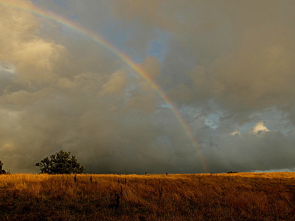 over the fields - rainbow in the clouds by quietpurplehaze