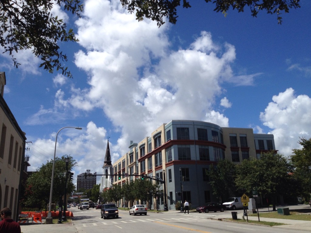 Looking south on Calhoun Street, Charleston, SC, with summer clouds by congaree