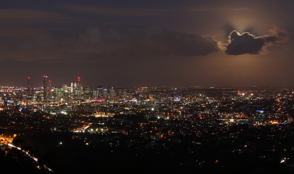 Almost Supermoon Over Brisbane by terryliv