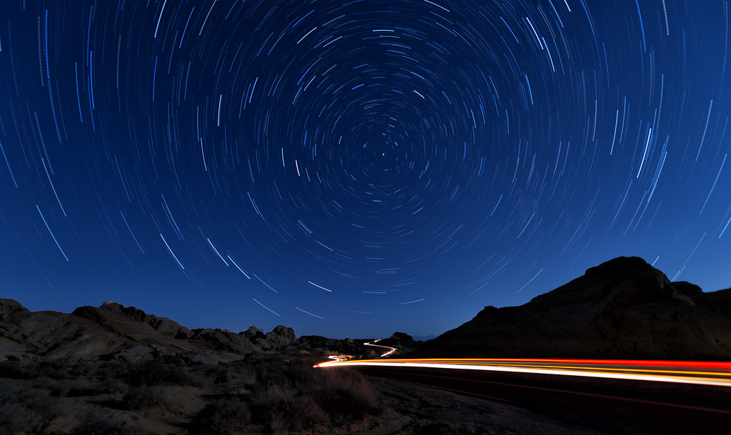 Light and Star Trails At Valley of Fire by jgpittenger