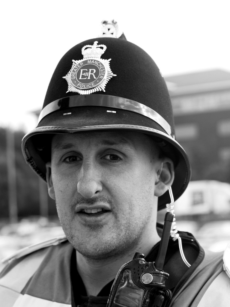 50 mono portraits at 50mm : No. 16 : Greater Manchester Police Officer by phil_howcroft