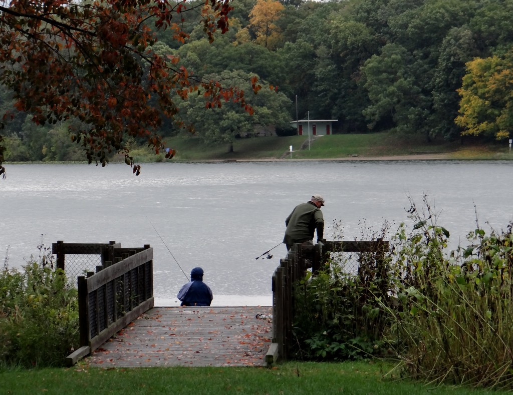 Fishing on a cool and wet fall evening by annepann