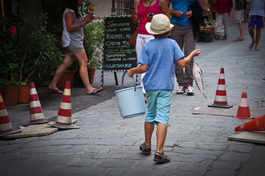 Boy With Bucket and a Fish by vickisfotos