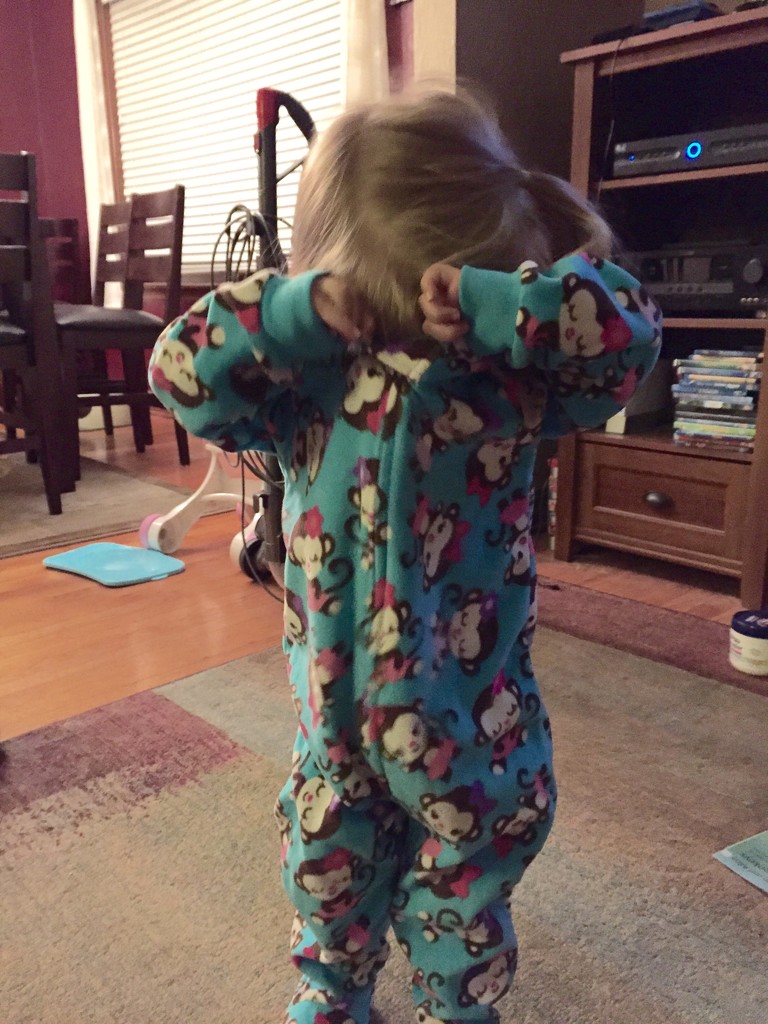 She was trying to find her feet in footed pajamas. She cracks me up by mdoelger