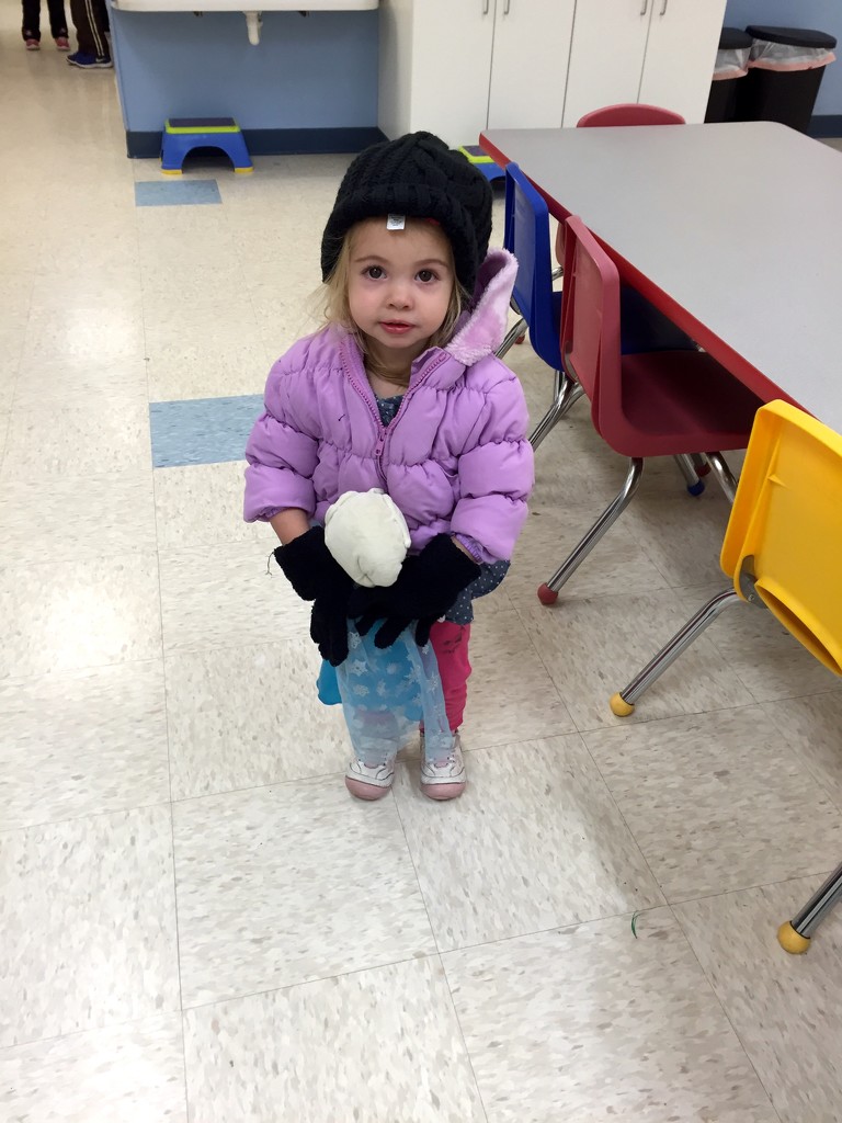 she decided that mommy's hat and gloves were better for the cold so we switched.  by mdoelger