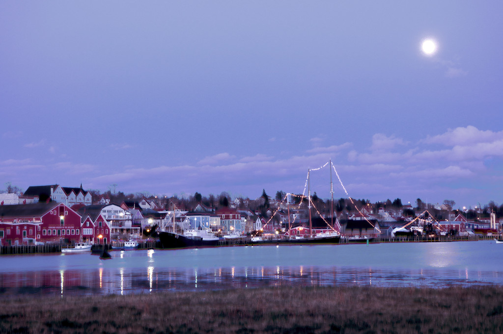Winter Moon-rise over Lunenburg by Weezilou