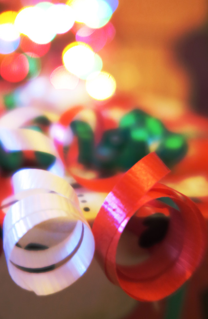 Curled Christmas Ribbon with bokeh by april16