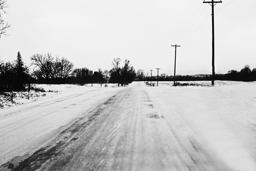 black and white winter road by edie