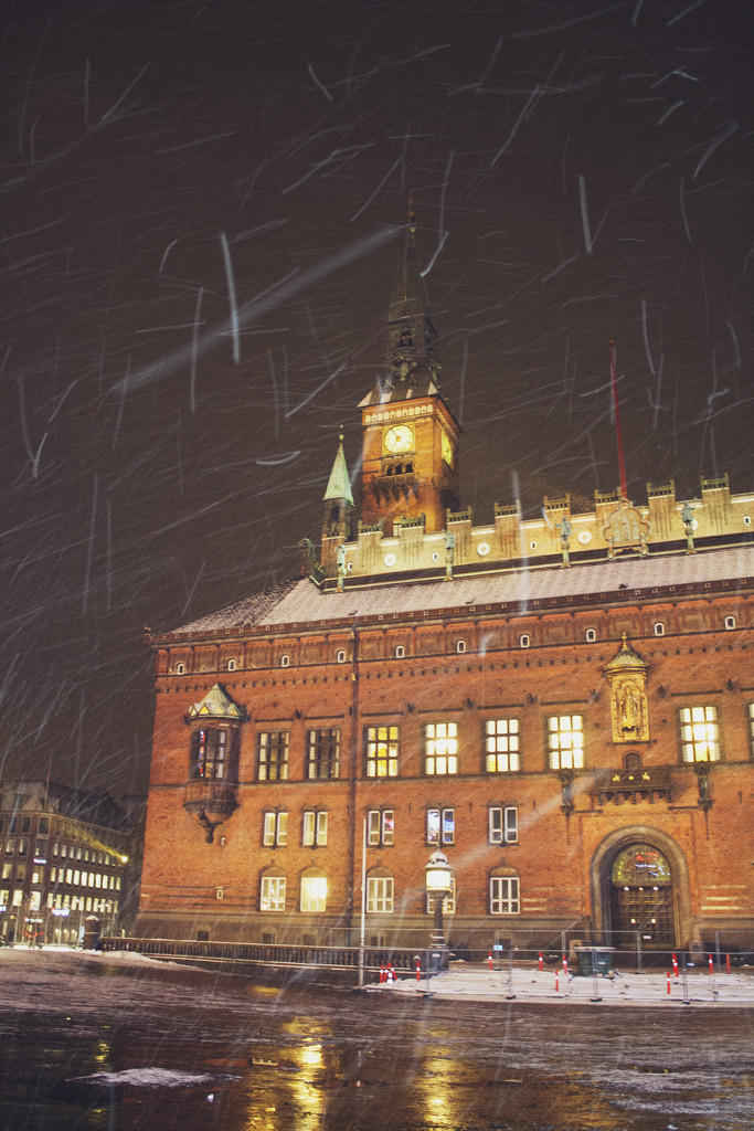 Copenhagen City Hall on a Snowy Evening by lily