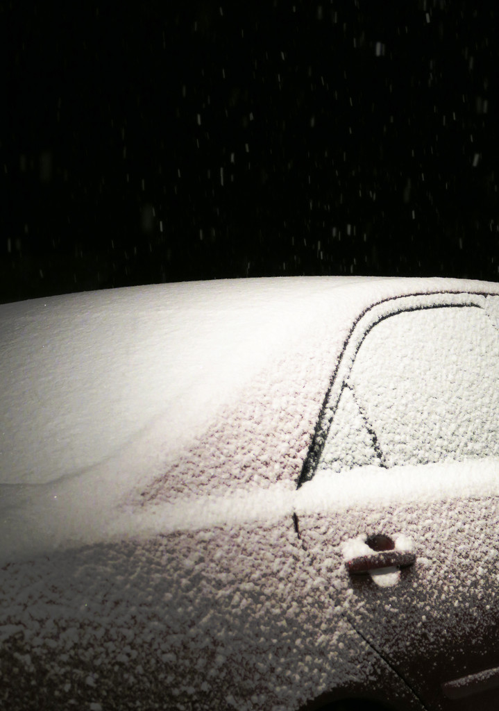 Snow on the Car at Midnight by april16