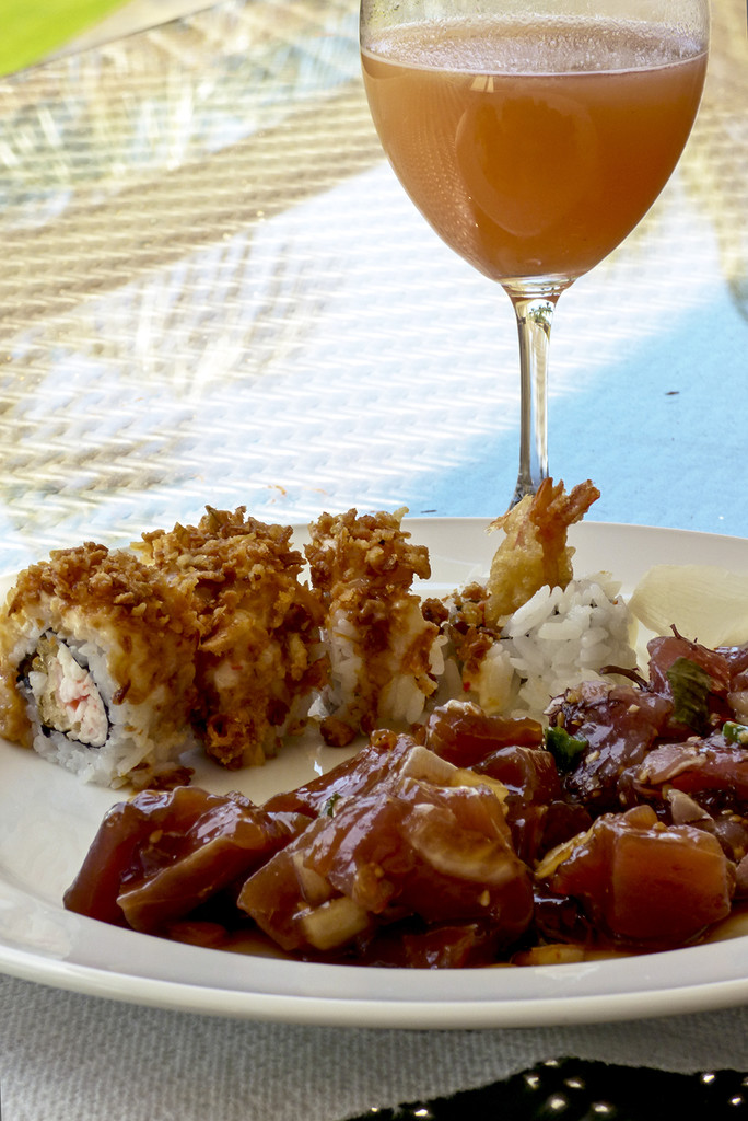 Aloha is ... Ono Poke, Shrimp Crunch Roll & Guava Necter  by Weezilou