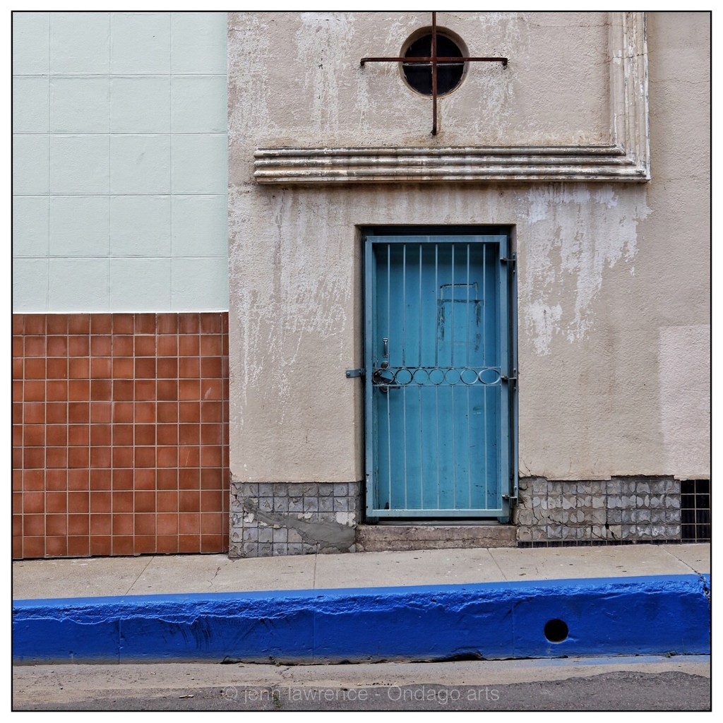 A Blue Door, Blue Curb and Some Squares by aikiuser