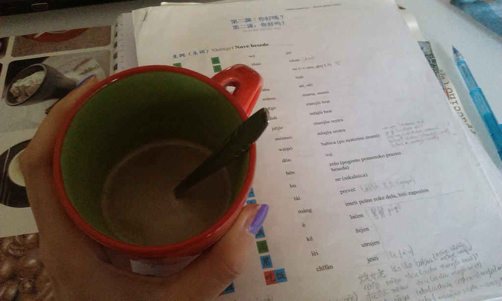 Studying with a fake coffee by nami