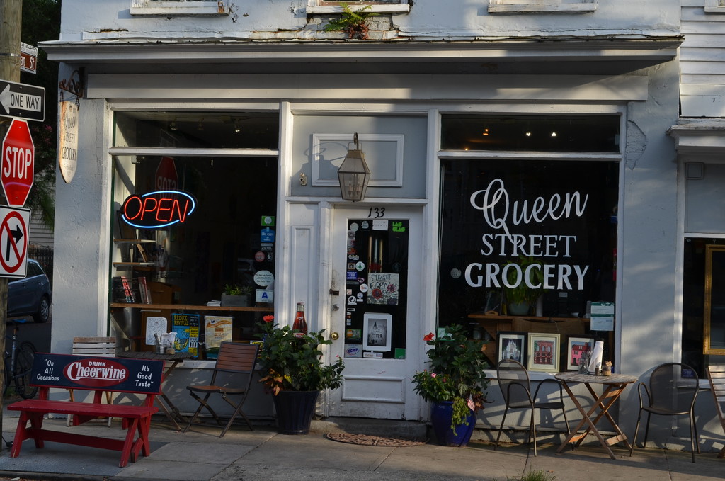 Queen Street Grocery, former neighborhood grocery in Charleston's historic district now a restaurant serving crepes and other specialty items.   by congaree