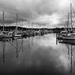 Cloudy Marina Reflections Black and White by jgpittenger