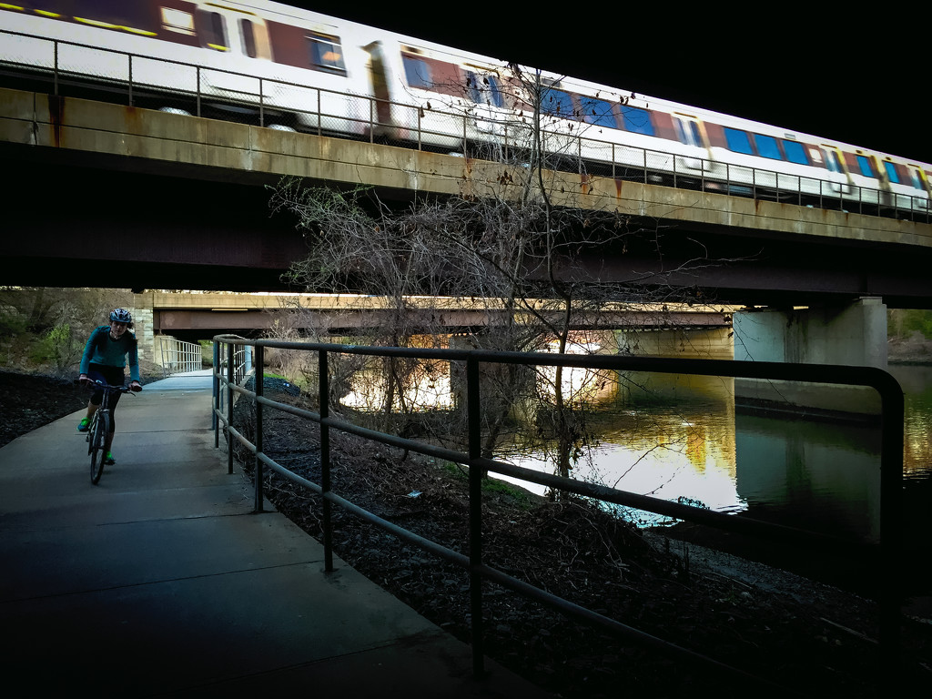 Four Mile Run Bridge with Metro and Bicycle by jbritt