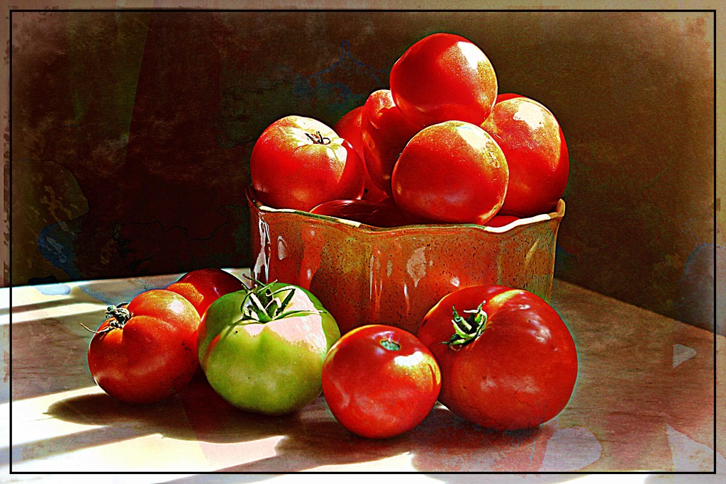 Tomatoes in a Ceramic Bowl by olivetreeann