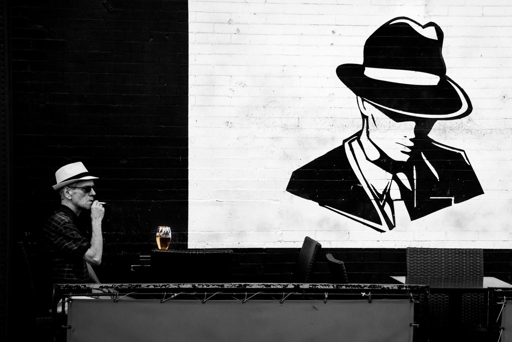 Smoking Man in a White Hat by taffy