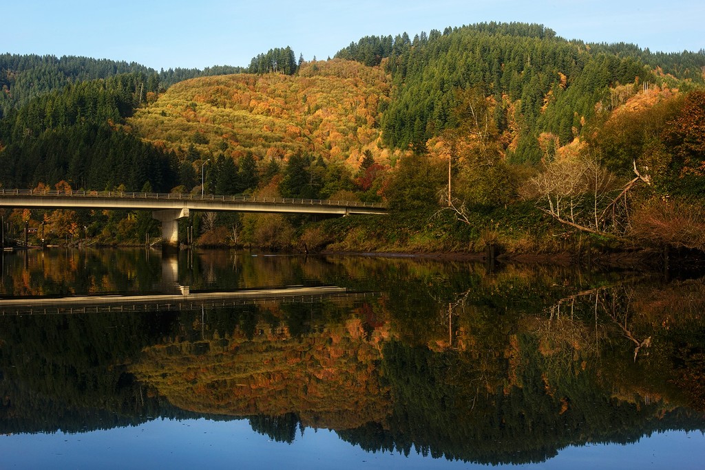 Mapleton Bridge Fall Reflections by jgpittenger