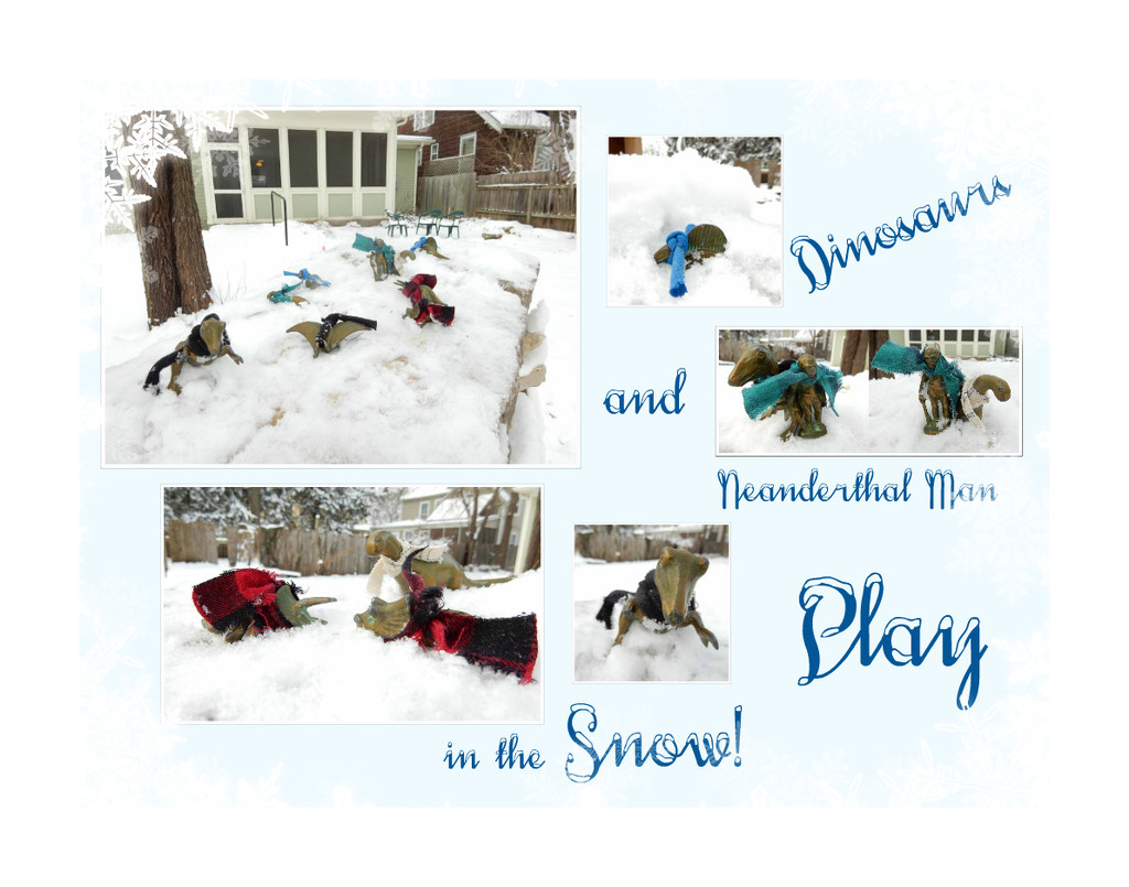 Dinos play in the snow by mcsiegle