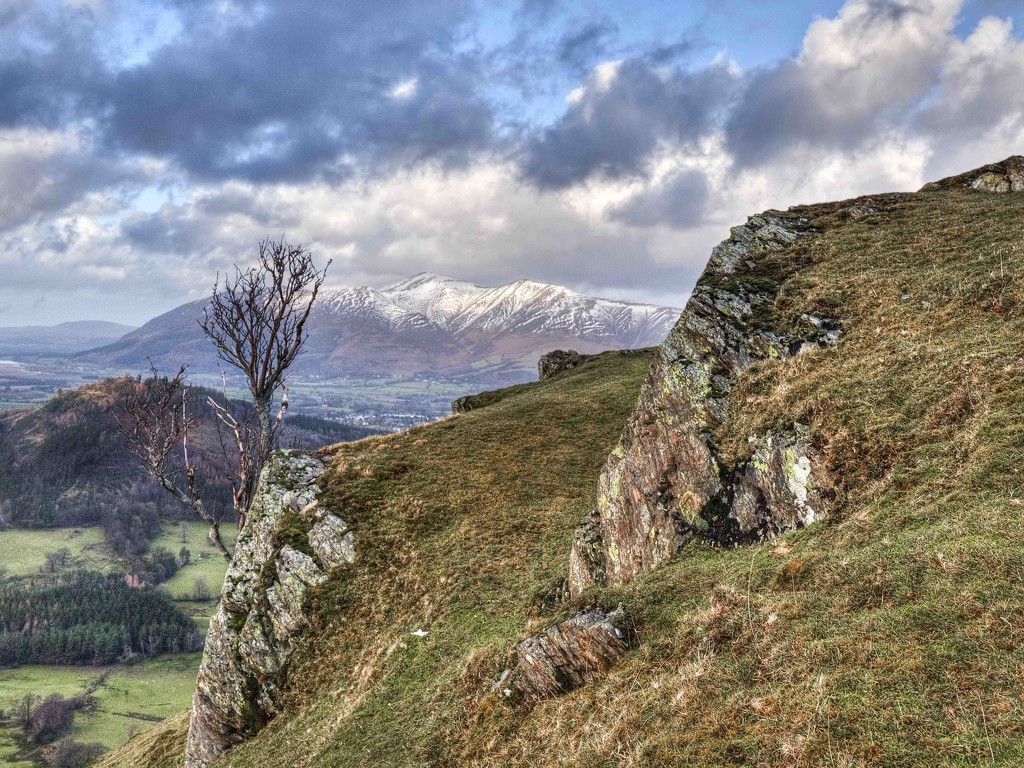 Snow capped Skiddaw from Catbells, Cumbria by gamelee