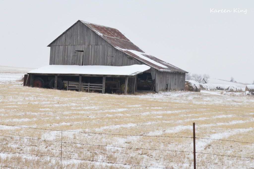Kansas Barn Snow Scene by kareenking