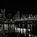 Hawthorne Bridge At Night with Kayak Motion Blur b and w by jgpittenger