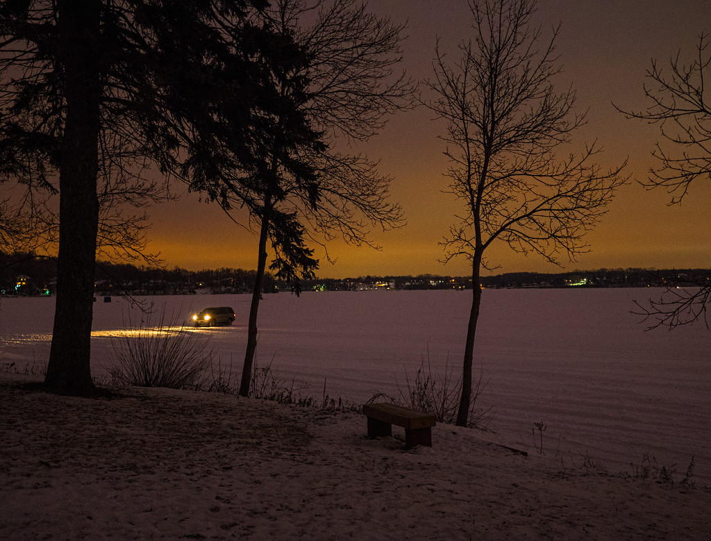 Night Drive on Medicine Lake by tosee