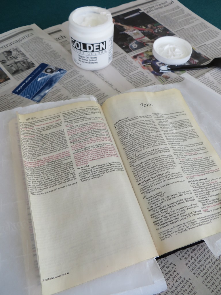 Prepping some Bible pages by margonaut