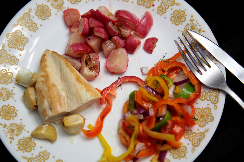 Garlic Chicken with Radishes & Peppers by steelcityfox