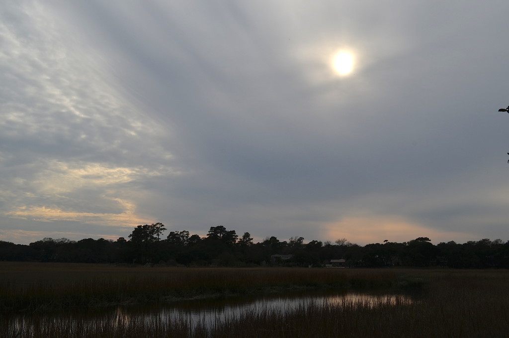 Sun peeking through clouds above Old Towne Creek, Charles Towne Landing State Historic Site, Charleston, SC by congaree