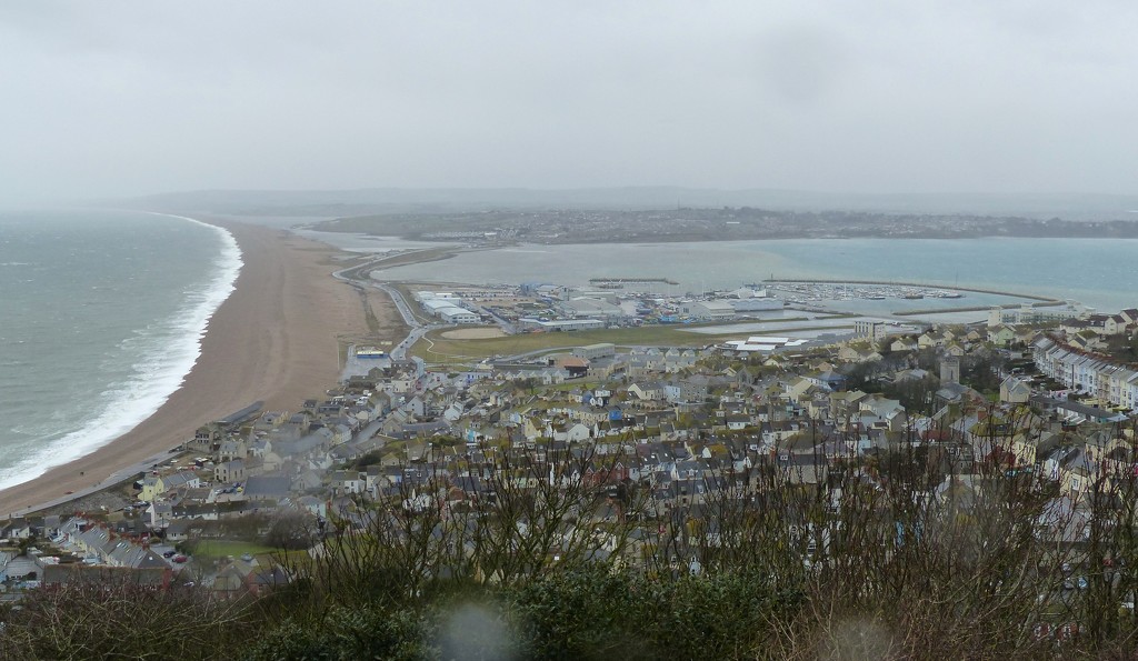 View of Chesil Beach from Portland by susiemc