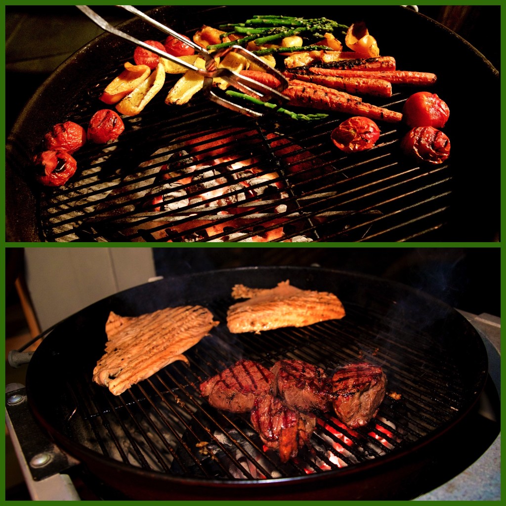 Veggies on One Grill; Meat on the Other by jyokota