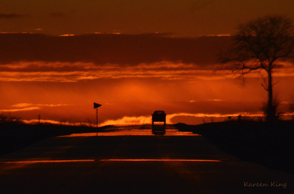 Driving into a Kansas Sunrise by kareenking