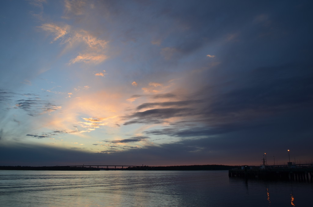 Sunset, Ashley River at Charleston Harbor, Charleston, SC by congaree