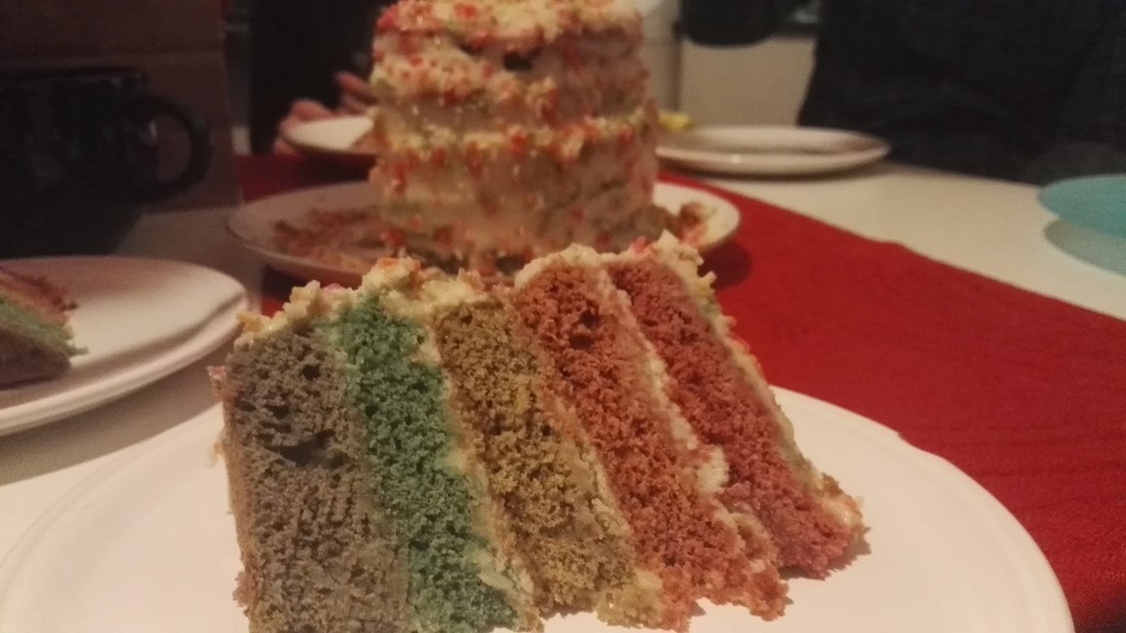 making a rainbow cake for a friend's birthday by nami