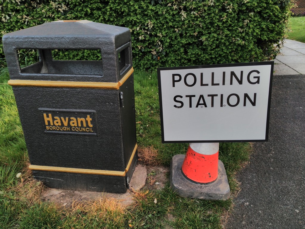 Warning cone, rubbish bin & polling sign. Is there a message I'm missing? by 30pics4jackiesdiamond