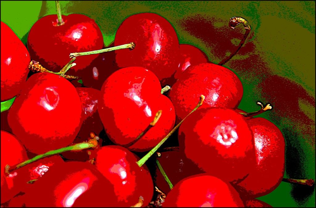 Red Cherries in a Green Bowl by olivetreeann