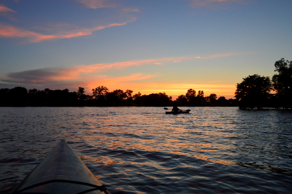 Kayaking at Sunset on Melvern Lake, Kansas by kareenking