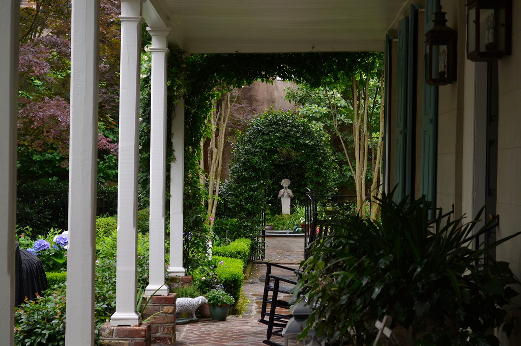 Garden and porches, historic district, Charleston, SC by congaree