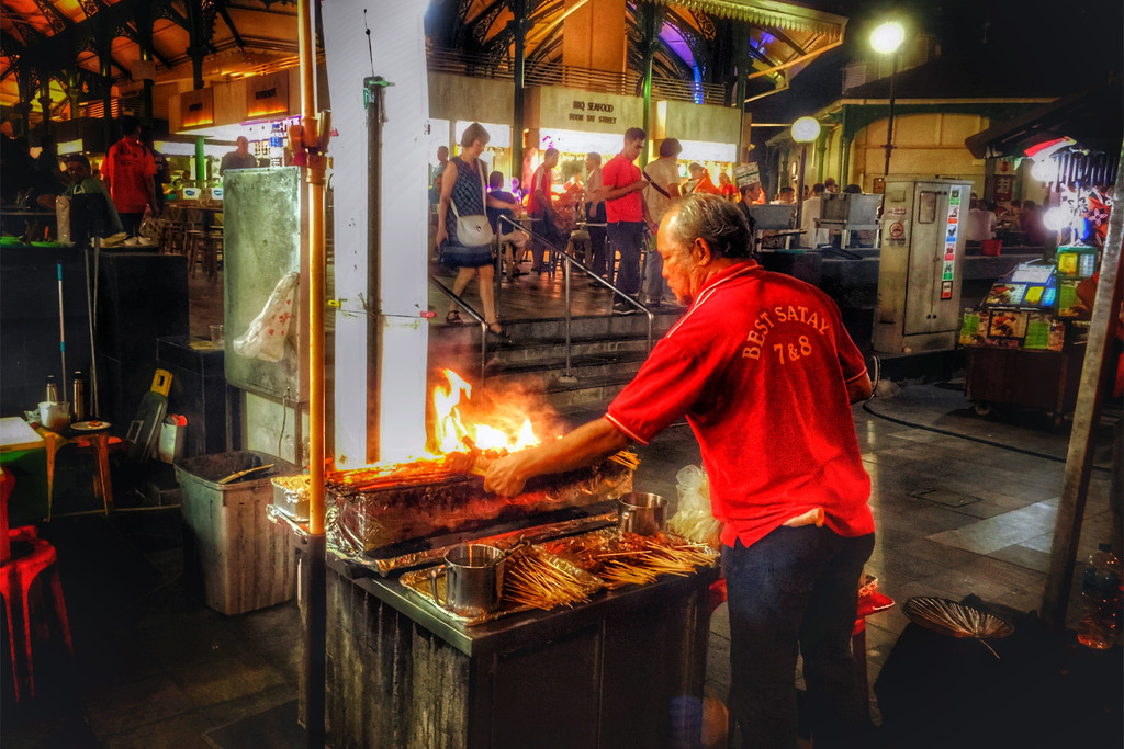 Satay Cook at Hawkers Centre - Chinatown by jaybutterfield