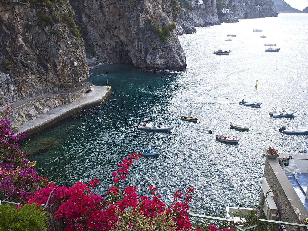 Boats, Azure Seas and Bougainvillea by redy4et