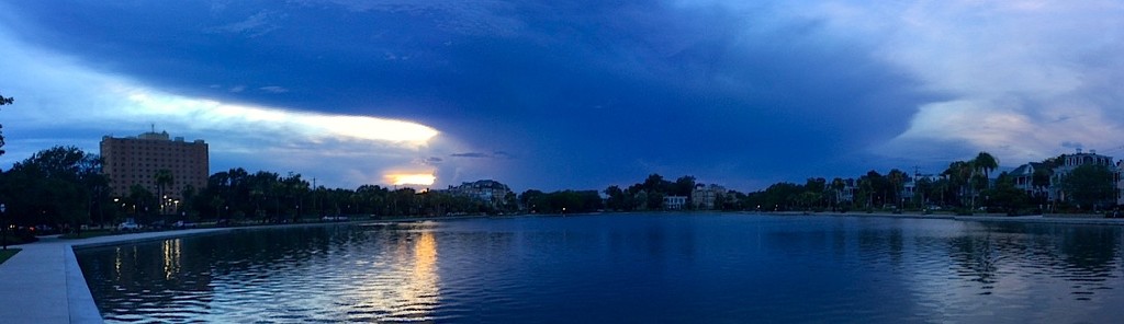 Panoramic view of sunset at Colonial Lake, Charleston, SC by congaree