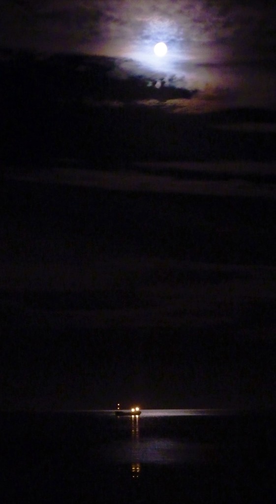 moonlight and boatlight on sea by rubyshepherd