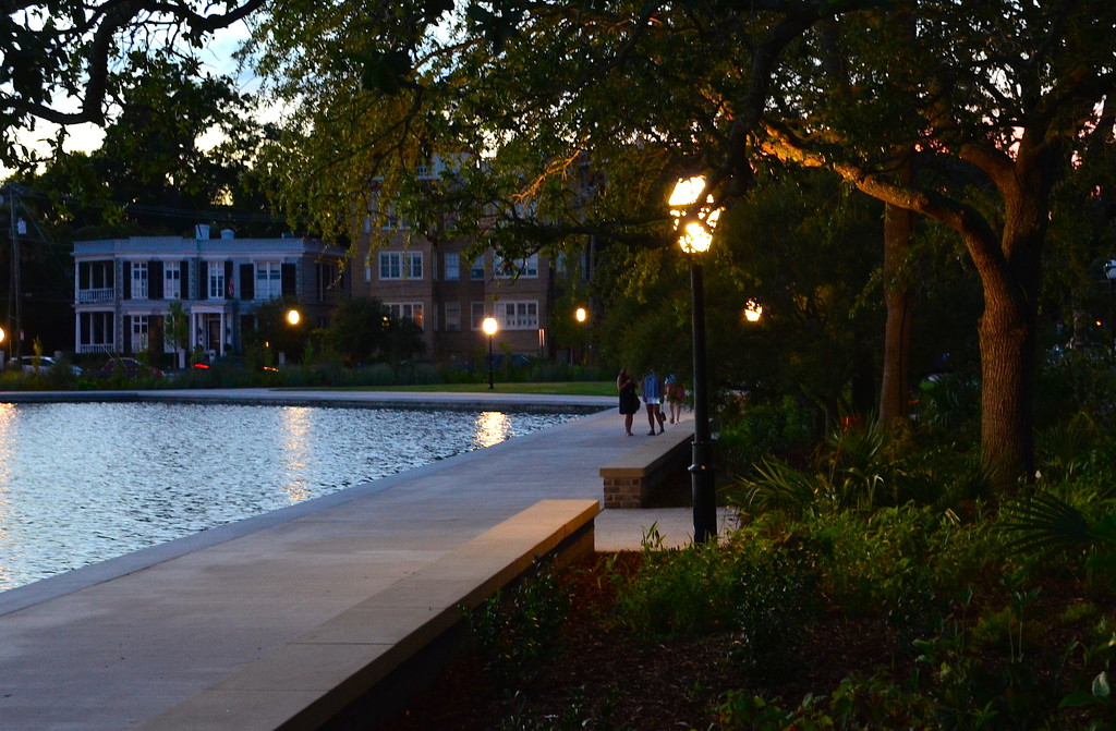 Colonial Lake Park at dusk, Charleston, SC by congaree