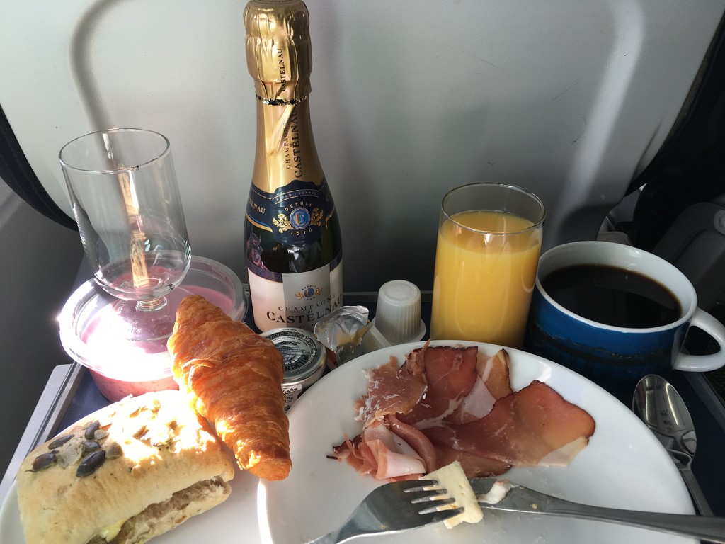 Champagne breakfast on the plane  by bizziebeeme
