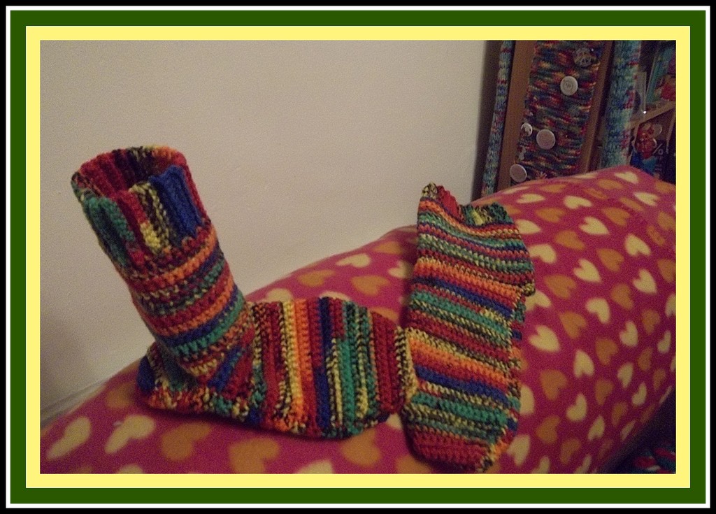 Colourful Crocheted foot socks. by grace55