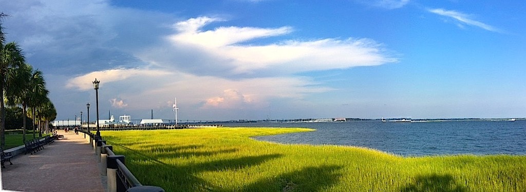 Charleston Harbor at Waterfront Park on a breezy, sunny afternoon in September by congaree