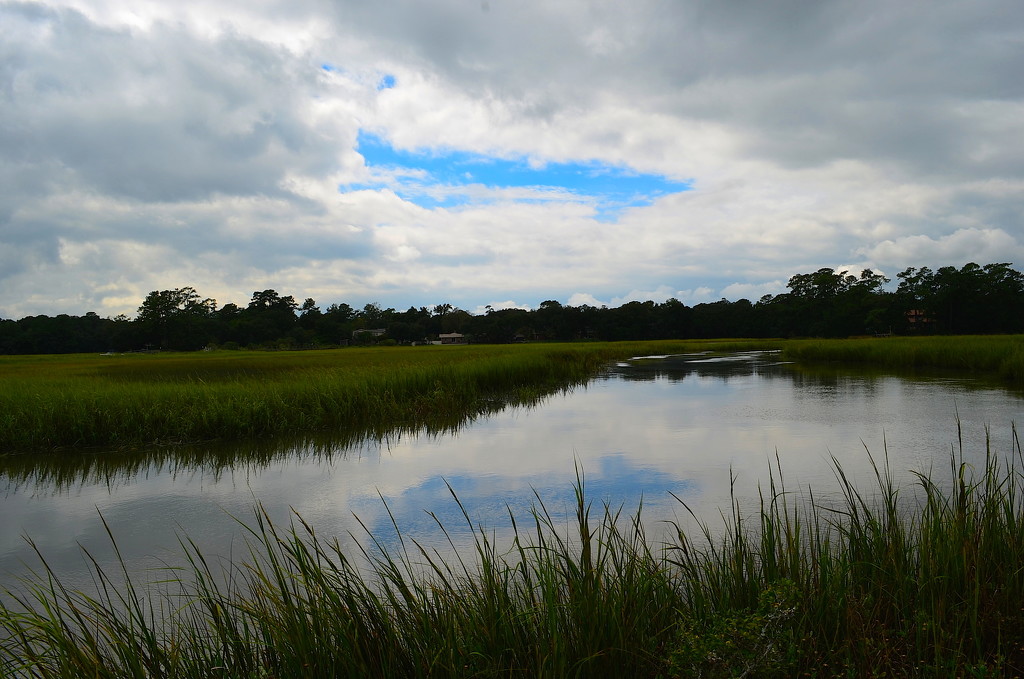 Tidal creek, marsh and September sky by congaree