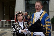 25th Sep 2016 - Doreen Golding Pearly Queen of  Bow bells and Old Kent Road and Westminster Lord Mayor, Steve Summers  at the Pearly King and Queens Harvest Festival at Guildhall Yard in London.